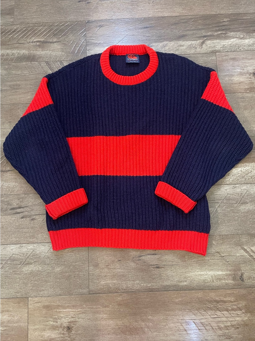 Vintage Canterbury of New Zealand 100% Wool Rugby Sweater Women’s L Red Navy